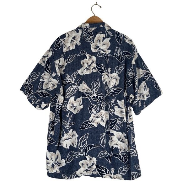 Vintage 90s Tori Richards Mens Size L Navy Hawaiian Shirt MOP Logo Buttons Surf - Picture 5 of 9